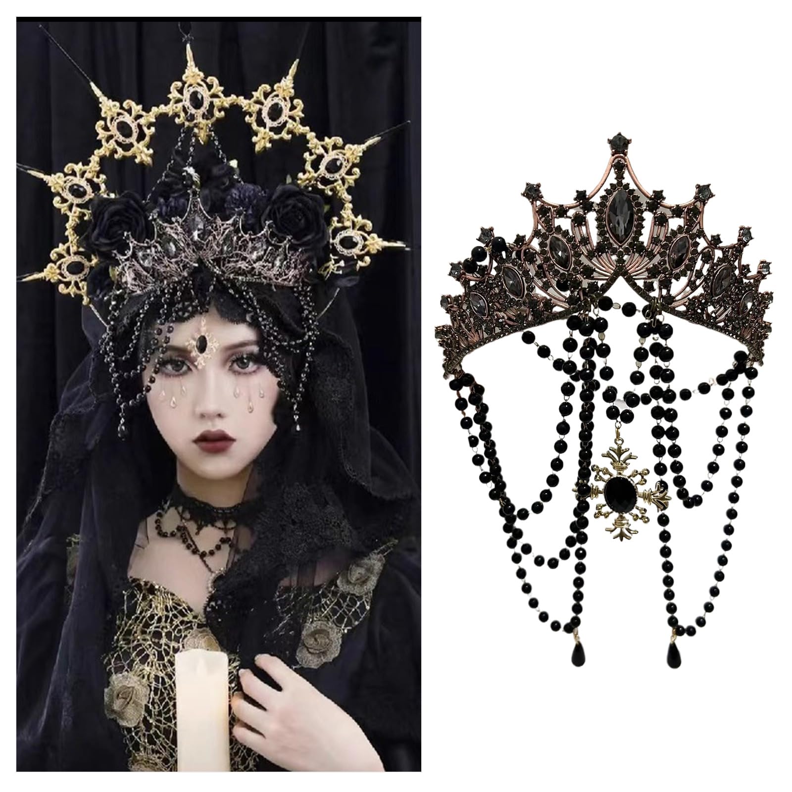 HUIFACAI Gothic Crowns Headpiece Madonnas Headwear Medieval Princess Queen Headbands Suitable for Photography Stage Props - Image 2