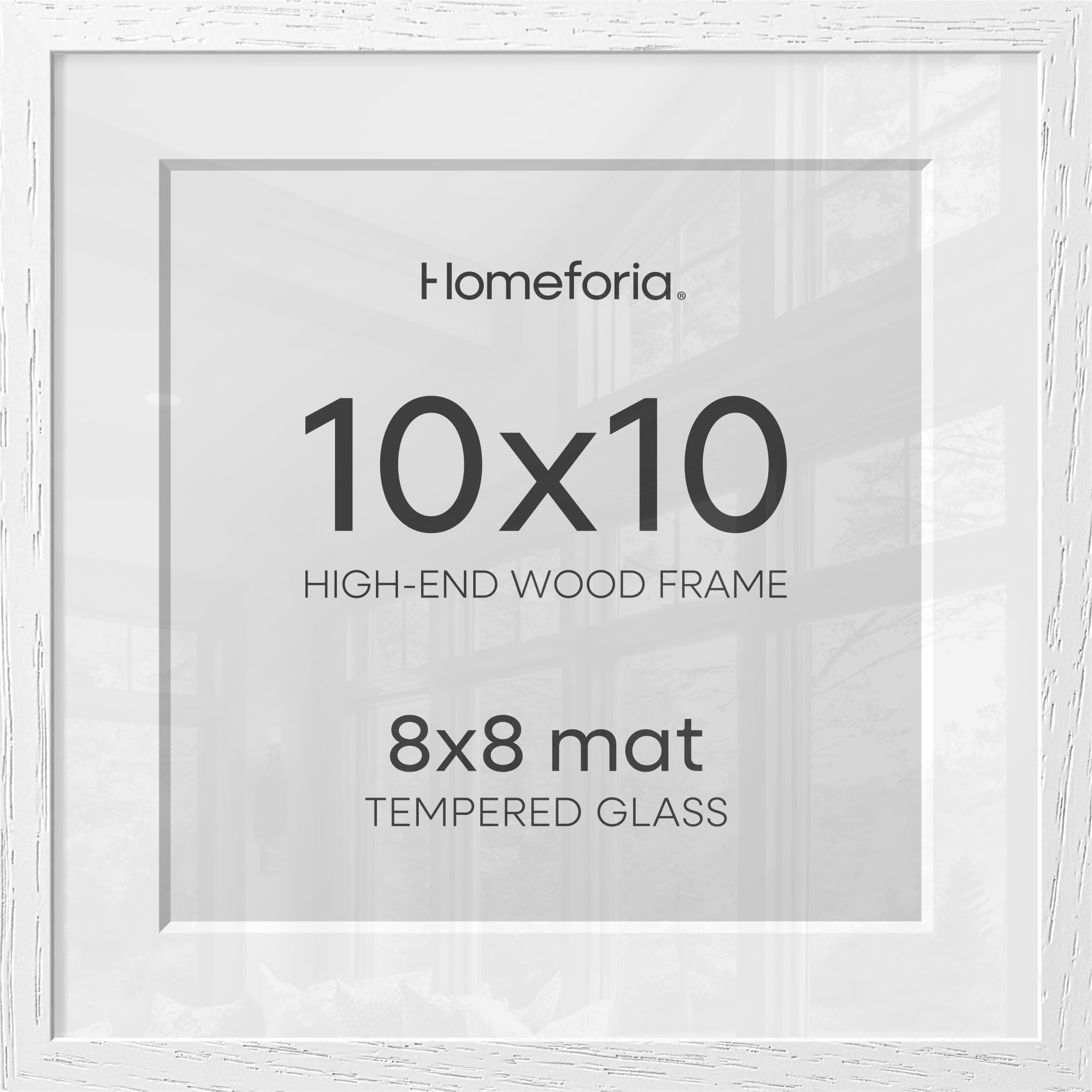 Homeforia 10x10 White Oak Picture Frame, High-End Wood, 8x8 Mat, Glass | High End Solid Oak Wood, Tempered Glass, Acid-Free 8x8 Removable Mat, 10x10 Edge-to-Edge Display 10x10, Wall Kit, Set Of 2