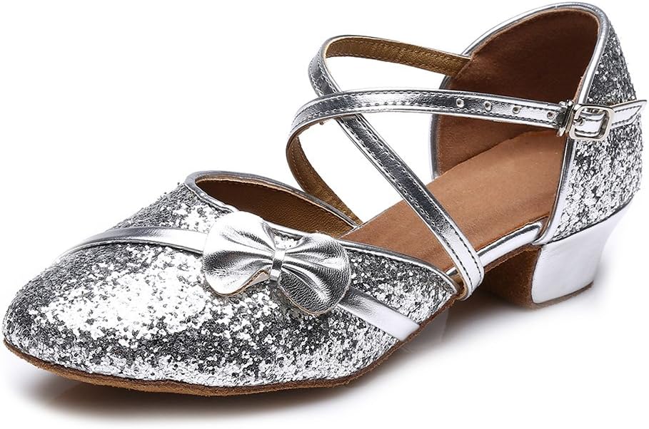 AOQUNFS Toddler Girls Latin Dance Shoes Low Heel Kids Salsa Ballroom Tango Dance Shoes,607