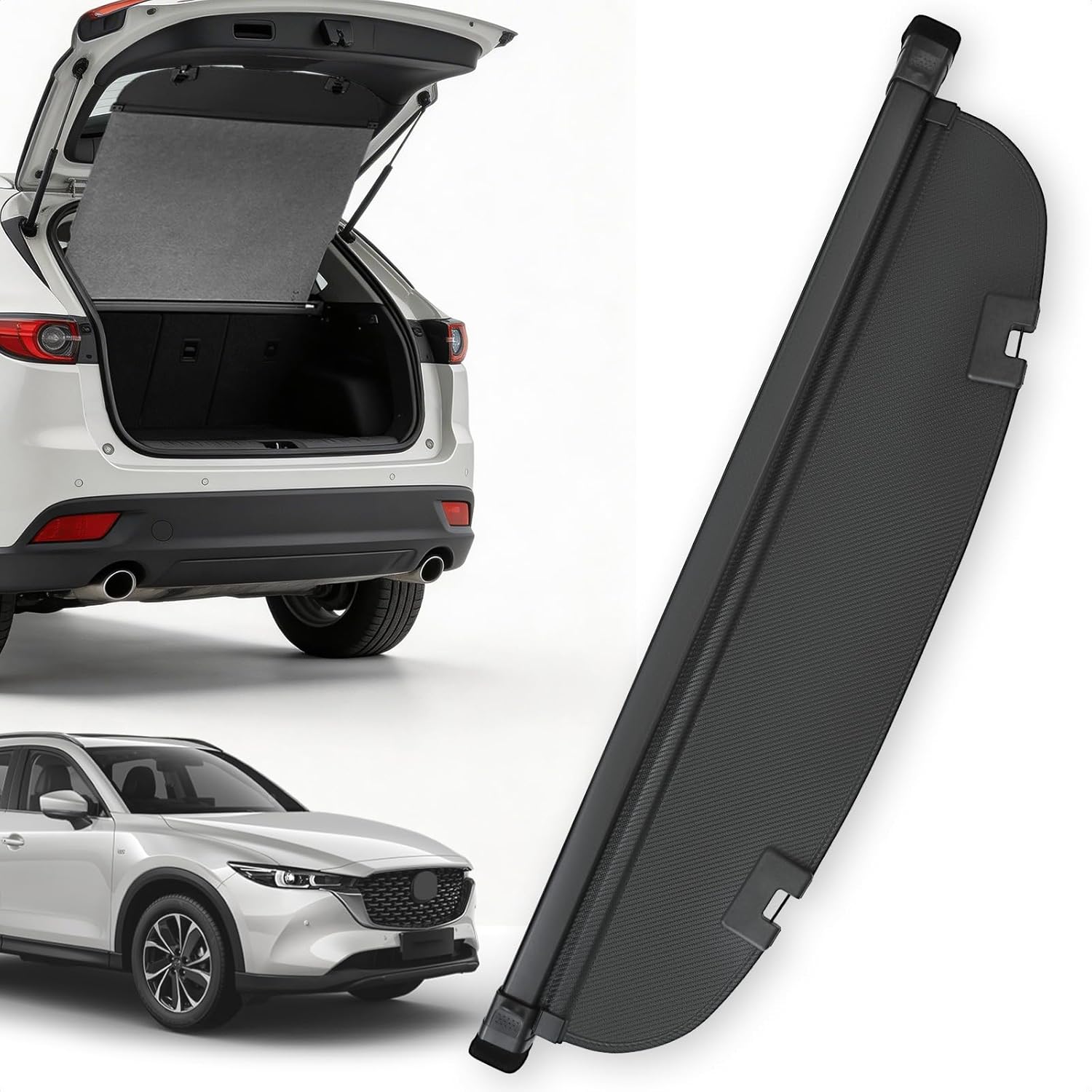 Trunk Cargo Cover for Mazda CX5 2026 2025 2017-2024, with Carbon Fiber Texture Ends, Anti-Peeping Retractable Security Shade for Privacy, CX-5 Accessories