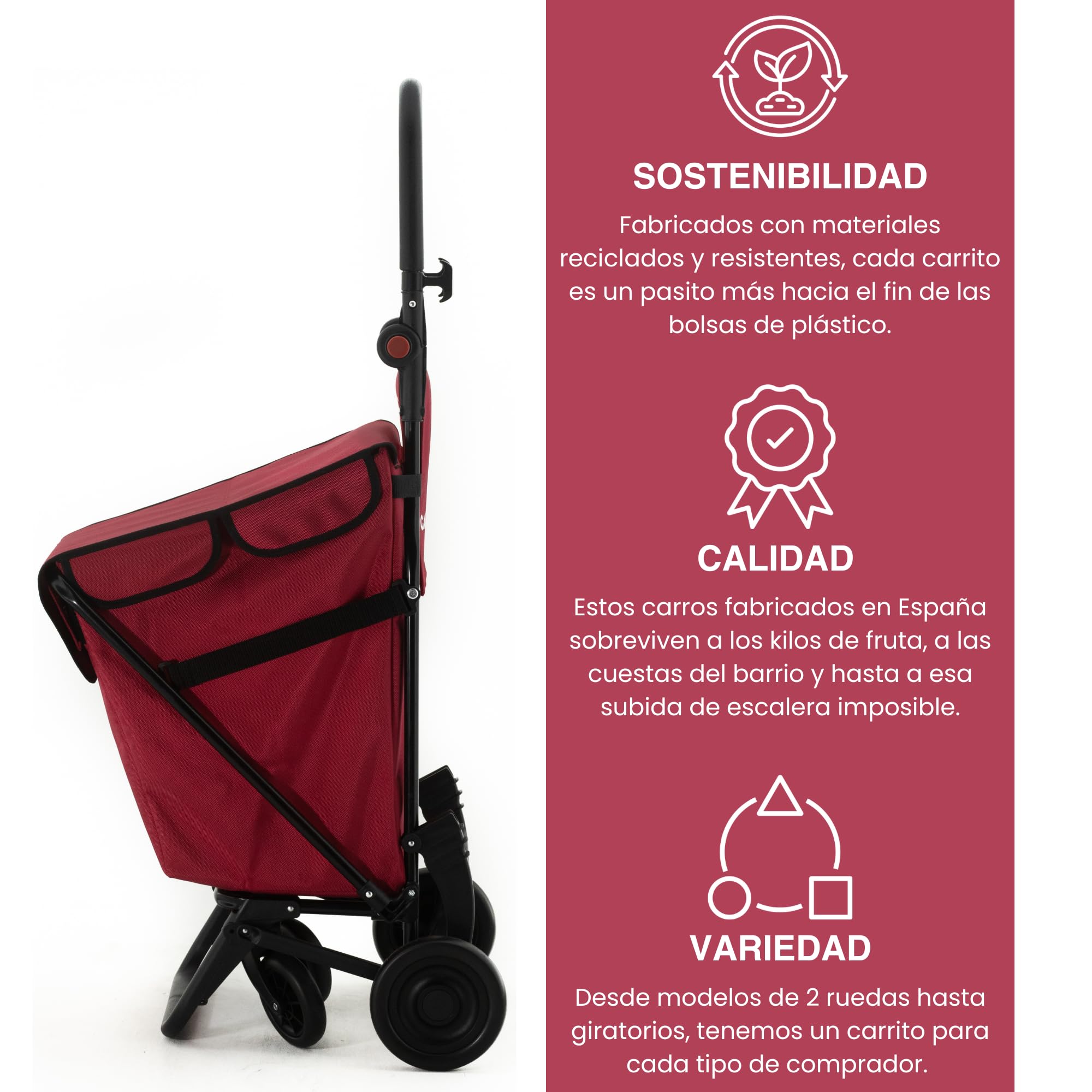 GARMOL Carro de la Compra Plegable 48 litros | Carro de la Compra 4 Ruedas Gran Capacidad | Carrito Compra 4 Ruedas Plegable Color Rojo