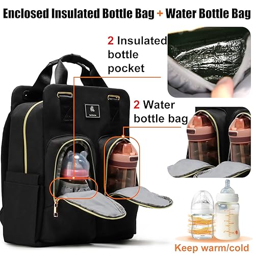 Miniatura 4 de OSOCE - Mochila de pañales multifunción para niñas y niños, mochila de pañales de viaje para bebés, Negro -, Bolsa para pañales