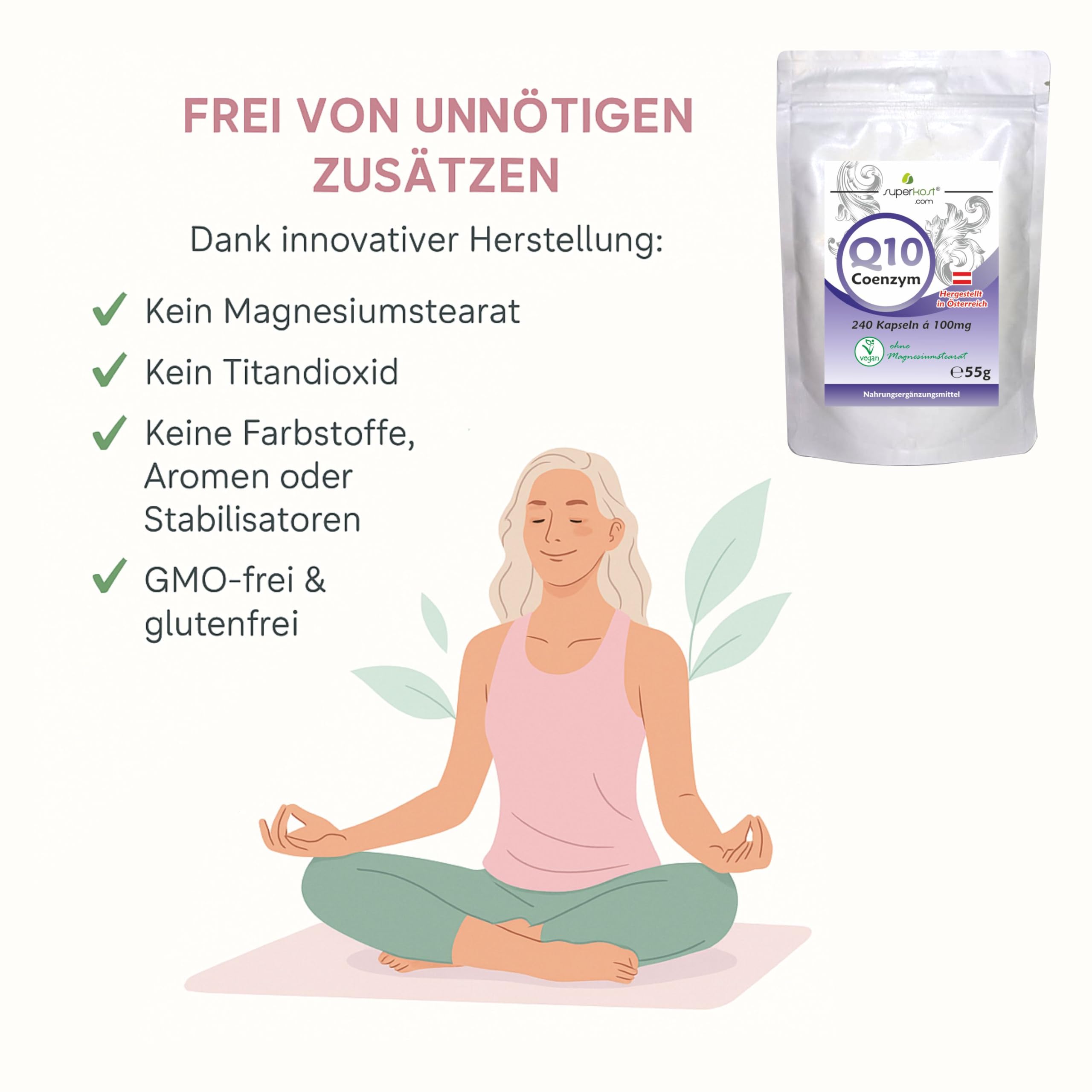 240 Kapseln SUPERKOST Coenzym Q10 - CoQ10, 100 mg Hochdosiert, kein 200 mg Tagesdosis, 8 Monate Packung, Hergestellt in Österreich