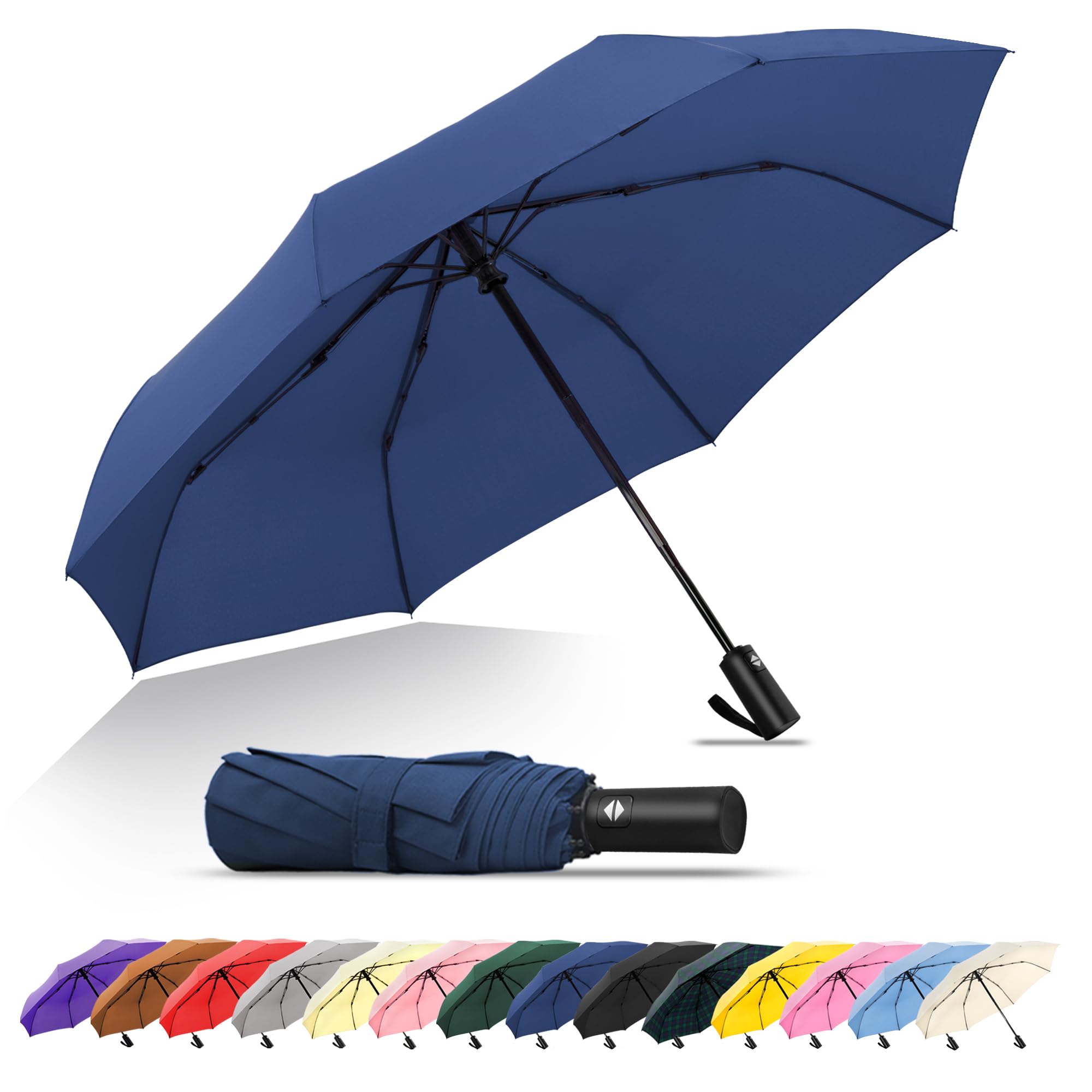 Soulrain Navy Blue Travel Umbrella - Windproof And Compact Umbrella For Rain - Perfect Large Auto Folding Umbrella - Ideal Car Umbrella, Golf Umbrella, And Travel Companion (Navy Blue)