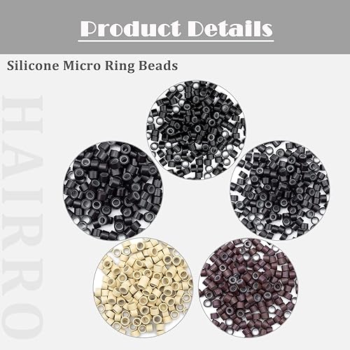 Miniatura 3 de Hairro Micro Link Beads - 200 piezas de 0.236 in con forro de silicona micro anillos para extensiones de cabello humano, extensiones de plumas,