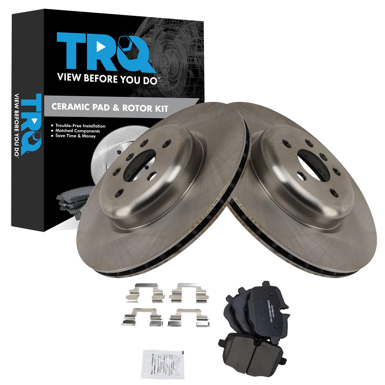 TRQ Rear Brake Pad and Rotor Set Ceramic Compatible with 2016-2021 BMW 740i 750i 750i xDrive 530i 530i xDrive 540i 540i 740e 740i 530e 530e 640i Gran Turismo X3 X4