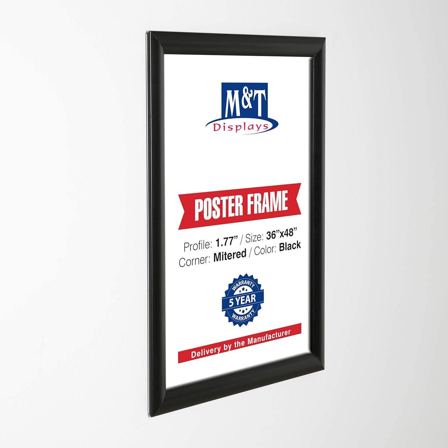 M&T Displays 36x48 Poster Frame - Black 36 x 48 Picture Frame for Wall Art, Photo Display - Durable Lightweight Design - Easy to Hang - Ideal for Home, Office, Gallery - Sleek Modern Aesthetic - 1.77"
