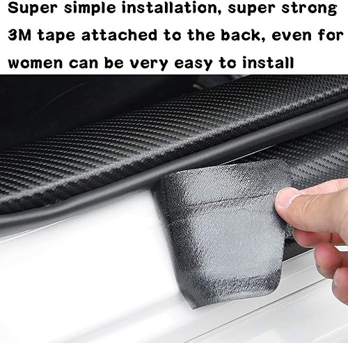 Miniatura 3 de BOYUER 4 piezas de cuero de fibra de carbono para umbral de puerta de automóvil, decoración de placa de protección contra rasguños, protector de