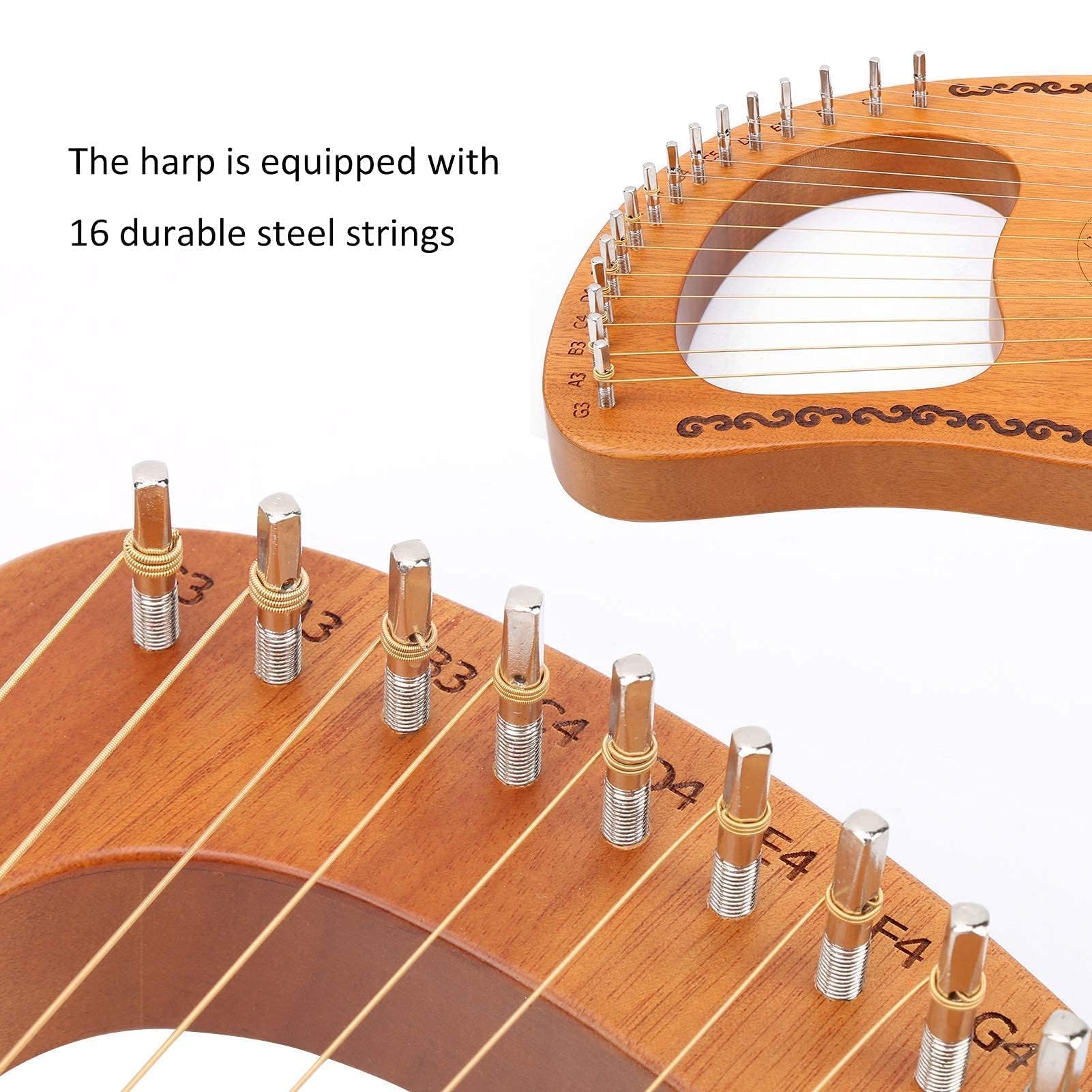 Arpa portátil 16 cuerdas pequeño arpa caoba Okoman madera instrumento musical principiante -16