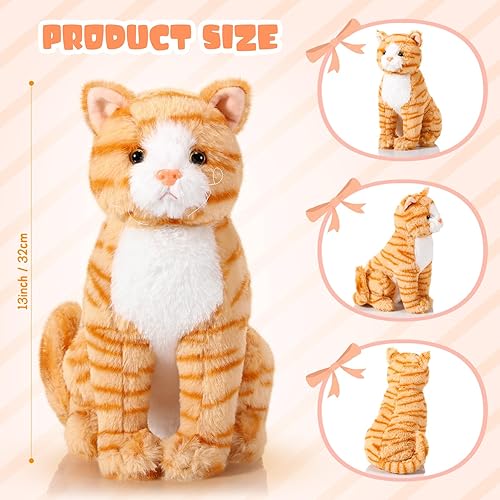 Miniatura 2 de Libima Peluche de gato naranja de 13 pulgadas, juguete de peluche realista suave y lindo para niños, regalos de cumpleaños, regalos de fiesta de
