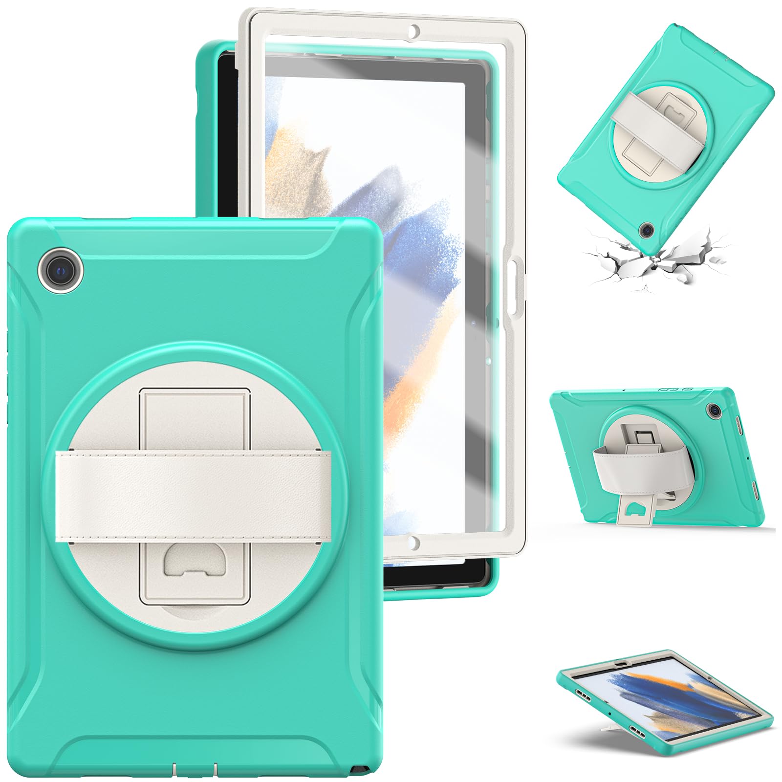 Coque Samsung Tab A8 robuste verte avec finitions premium et béquille rotative - 8