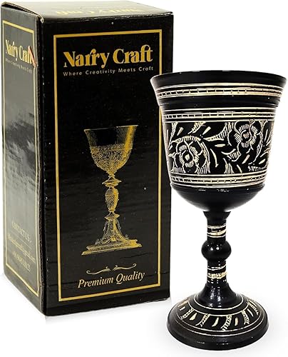 Copa de vino decorativa de latón macizo, estilo vintage, medieval, hecha a mano, para comunión, con diseño real en relieve, 1 unidad (sin caja,