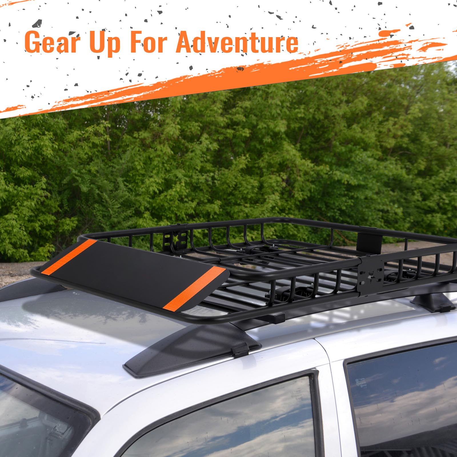Garvee 117x91cm Heavy, Duty Roof Rack with 200Lb, apacity, Rooftop, Argo | arrier Basket with Extension, Durable Steel, onstruction, Suitable for, ars and SUVs, Travel and, amping