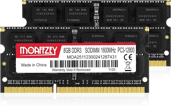 16GB2 * 8GB DDR3 RAM 1600MHz PC3-12800 CL11 Laptop Memory SODIMM, 204-Pin 1.35V/1.5V 2Rx8 Dual Rank Non-ECC Unbuffered Laptop Notebook RAM Upgrade - Black