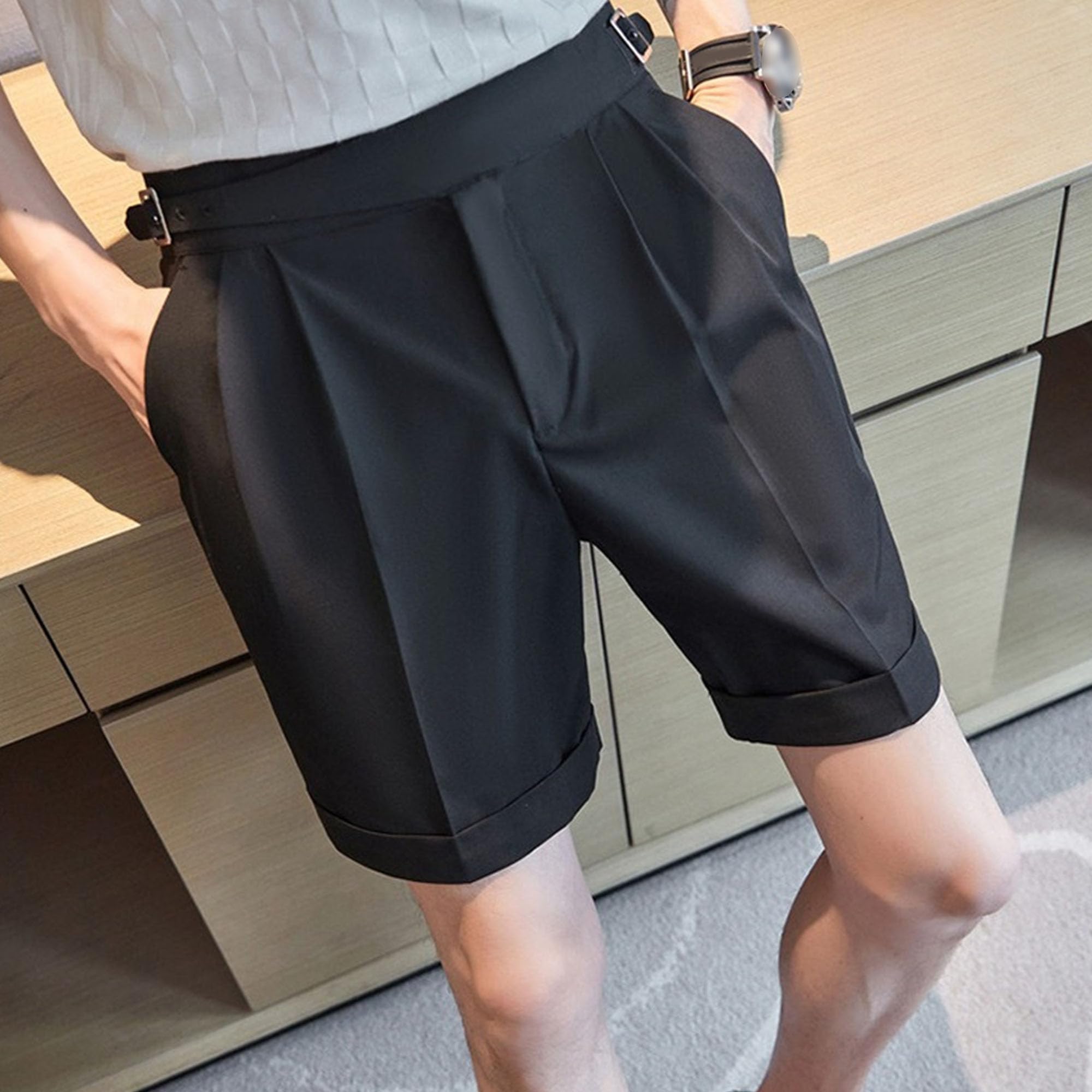 Short de golf léger pour homme, coupe droite, plissé sur le devant, taille extensible dans les 4 sens