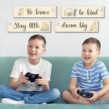BirtDerr 4Pcs Winie Wall Decorations-he Pooh Baby Stuff-Bedroom Wall Decor-Adorable Pooh Sign for Room Nursery Decor-Baby Shower Decorations(Classic)