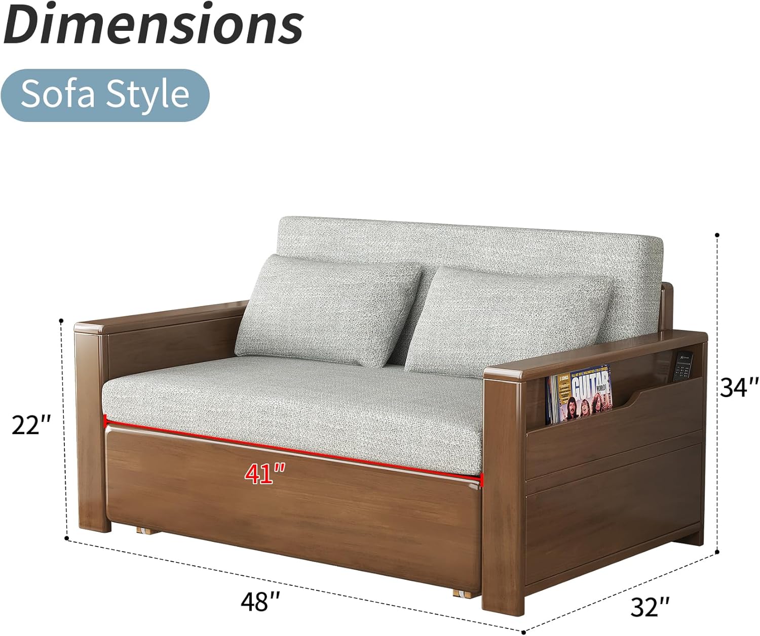 48"full double size grey cushion convertible sofa sleeper with storage,sectional sleeper sofa with reversible chaise,wood sofa bed 3 in 1 pull out couch bed for livingroom,apartment,bedroom,office
