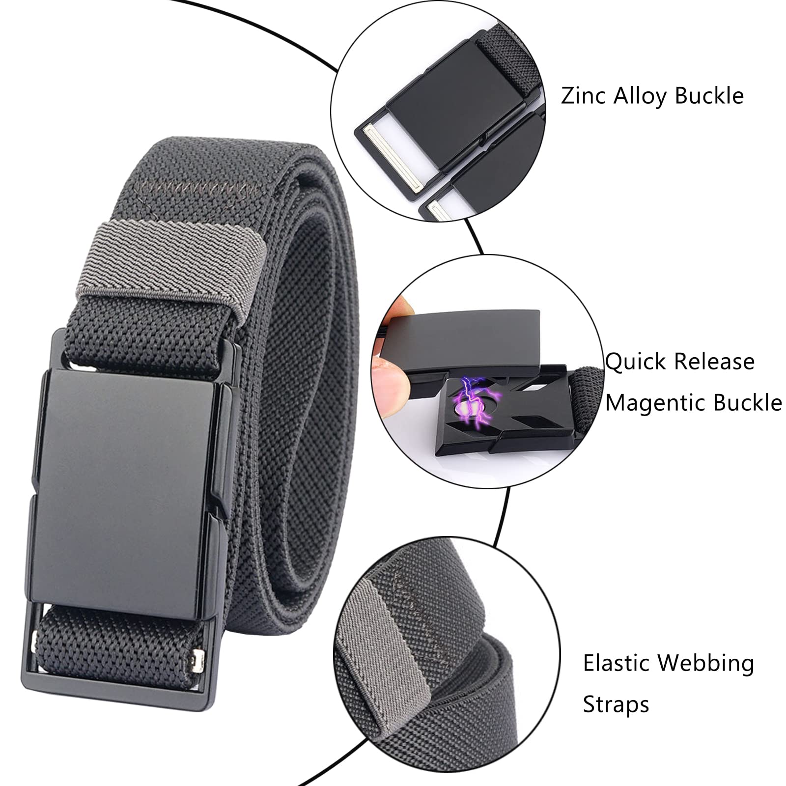 Herren-Stretch-Gürtel, Schnellverschluss, magnetische Schnalle, elastisches Gurtband, Sport, Arbeit, Golfgürtel für Herren, 3,4 cm breit