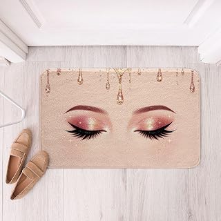 Eyelash Makeup Kids Bath Mat,Sparkle Drip Mats Rugs,Girls Boys Room Decor,Elegant Beauty Art Bathroom Carpets,Champagne Naked Pink Bath Rug,Absorbent Floor Mats,20Wx32L Inches