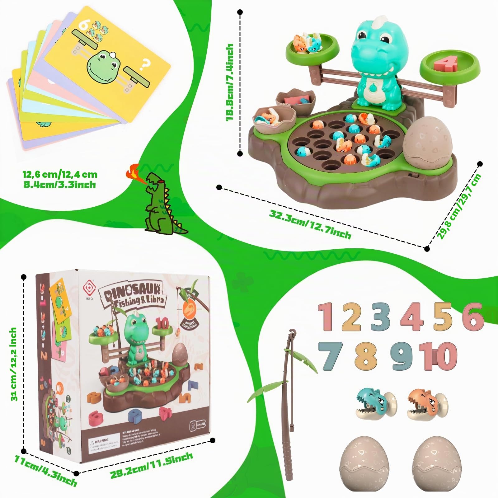 Juegos Magnéticos de Pesca 4 en 1, Juguetes Montessori con Juego de Equilibrio y Números de Aprendizaje,Juegos Educativos con 21 Peces 2 Cañas de Pescar 10 Tarjetas de Doble Cara de 3 años