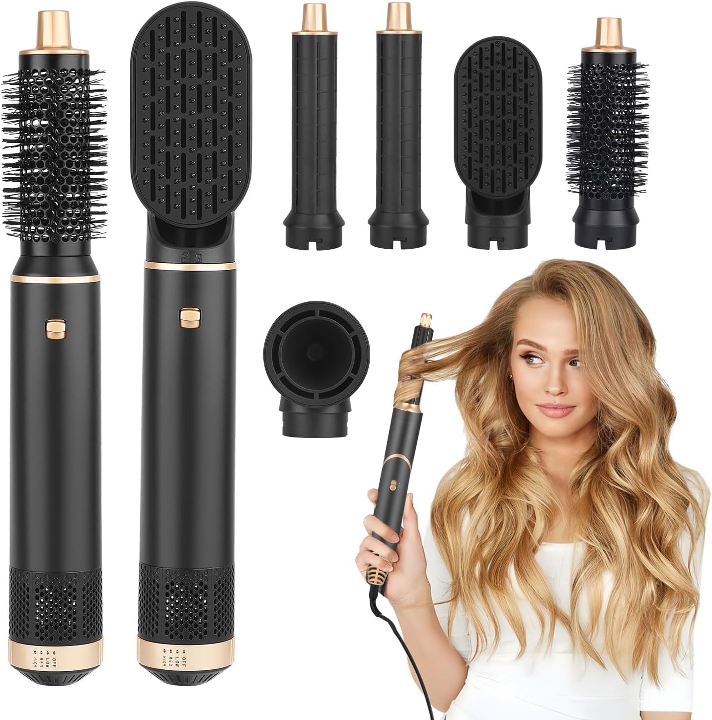 Airstyler 5-in-1, 1000 W Hair Styler haarstyler, warme luchtborstelset met 110.000 omw/min tweerige motor, negatieve ionen-haarstyler met luchtkrultang, föhn, stijlborstel, stil, 88 dB, 3