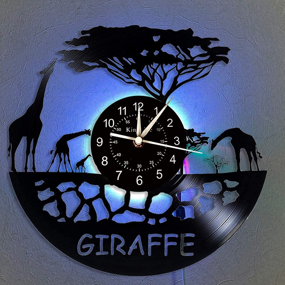 Smotly Black Vinyl Wall Clock, Strolling Through Time, The Charm Of Nature - Giraffe Vinyl Recording Clock, Suitable As A Gift For Animal Lovers!