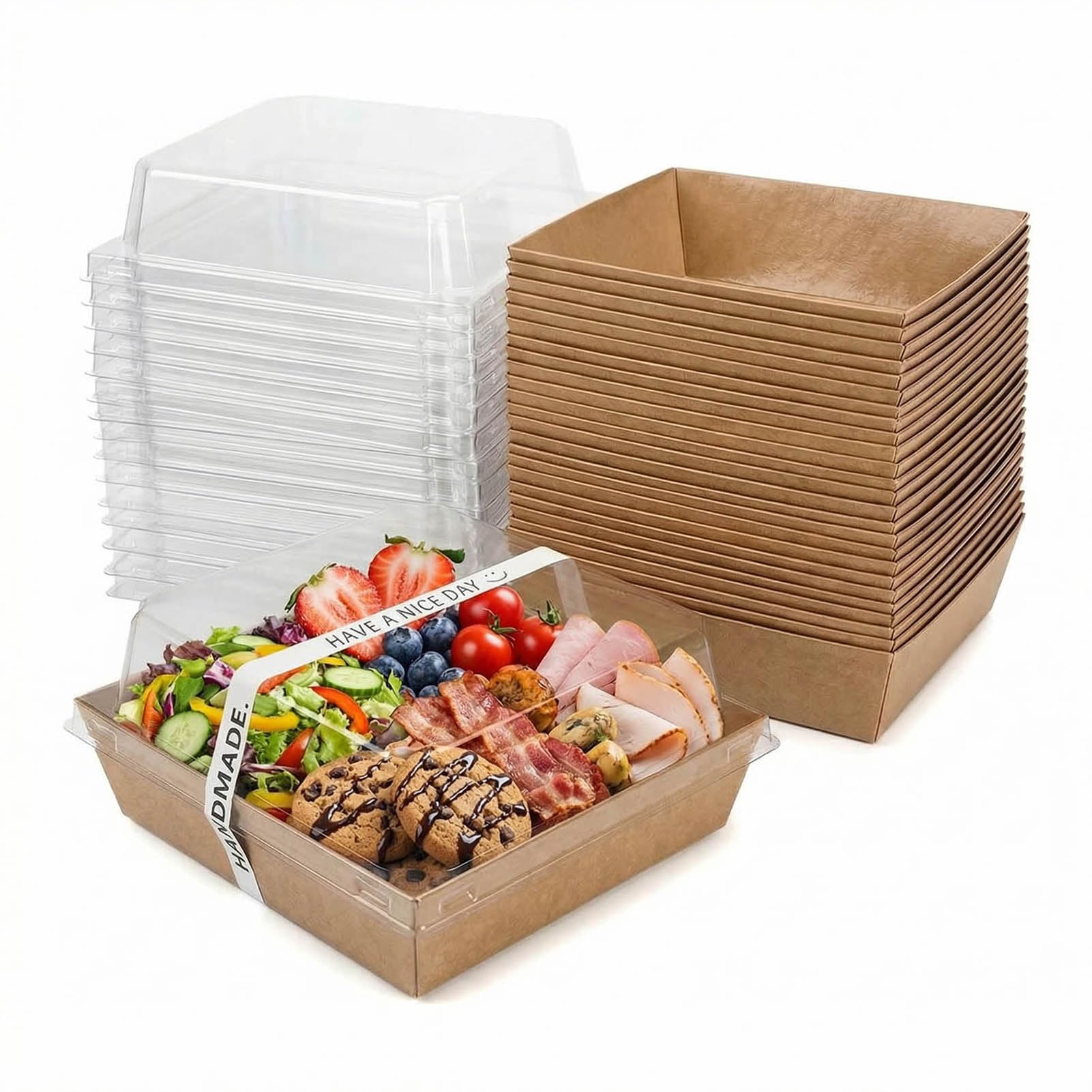 Photo 1 of 25-Pack Charcuterie Boxes with Clear Lids – Disposable Paper Mini Food Containers (5-Inch), Suitable for Desserts, Sandwiches, Cookies, Sushi, Cake Slices, and Fresh Fruit