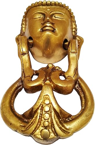 Miniatura 2 de athizay Aldaba de latón para puerta de Buda colgante, acabado dorado, 8 pulgadas de alto, decoración para puerta de entrada, cara de Buda