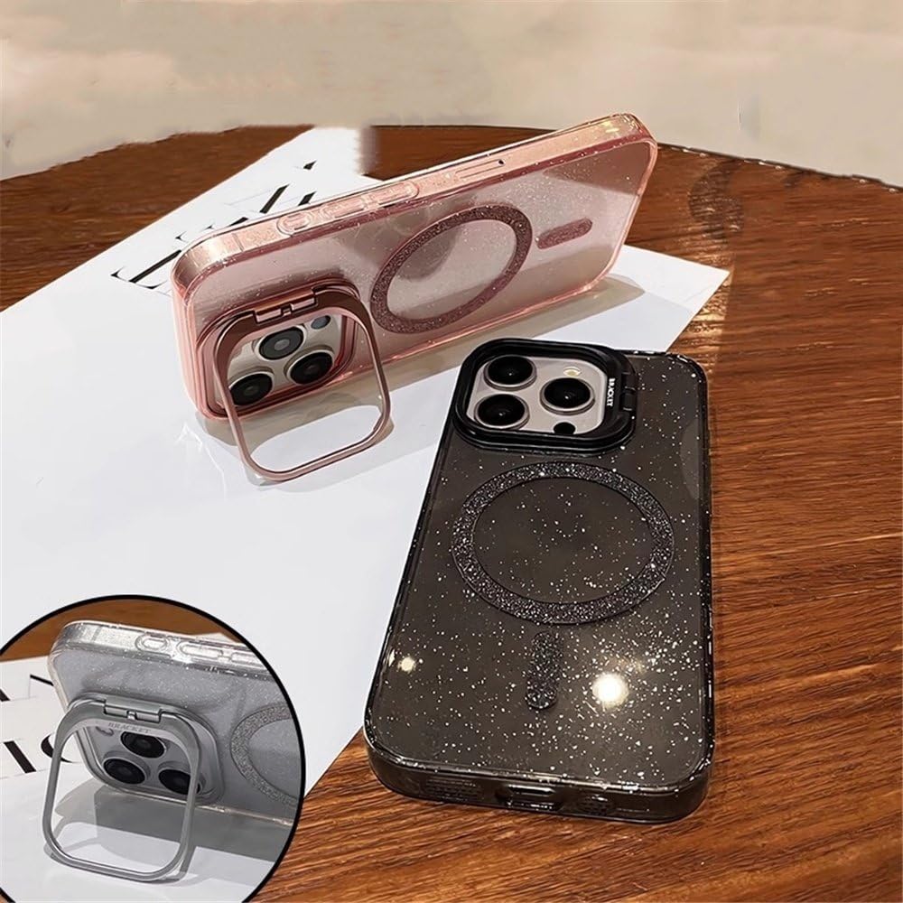Luksusowy przezroczysty magnetyczny uchwyt na telefon z brokatem Flash do iPhone'a 11 12 13 15 16 Pro Max Plus, fioletowy, do iPhone'a 16 Plus