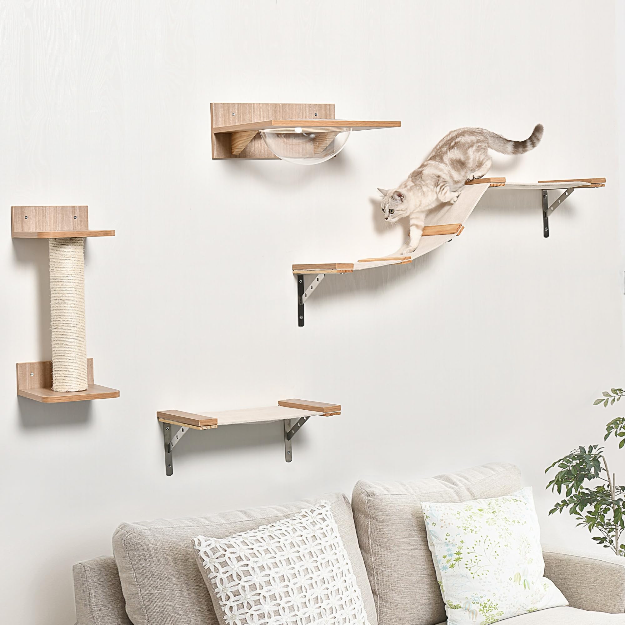 PawHut Kletterwand Katzen 4-teilig Katzenkletterwand bis 5 kg Hellbraun