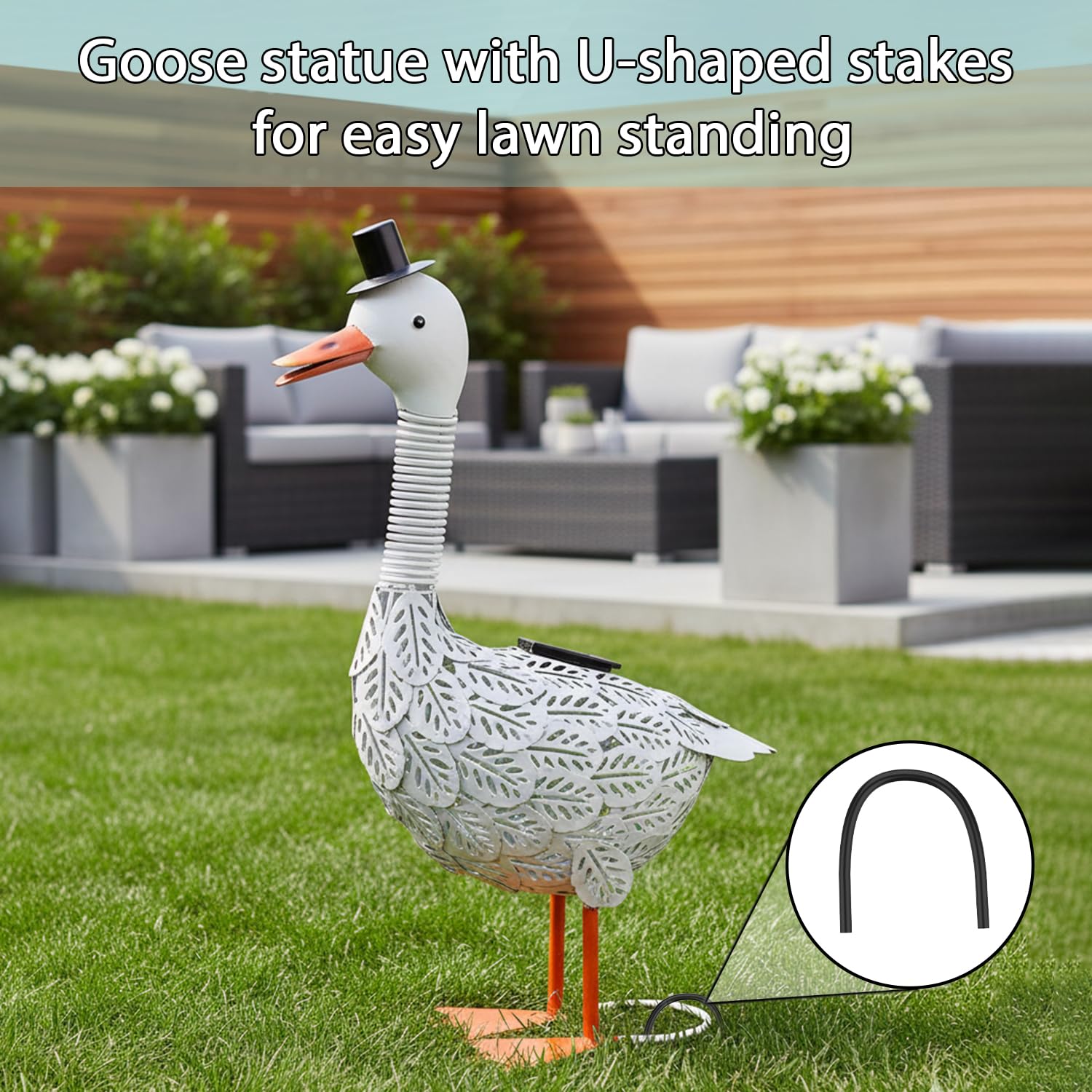 Statue de jardin d'oie en métal solaire - 50,8 cm de haut - Décoration de jardin pour l'extérieur - Figurine d'oie pour terrasse, porche, cour, pelouse, cadeau d'oie de jardin