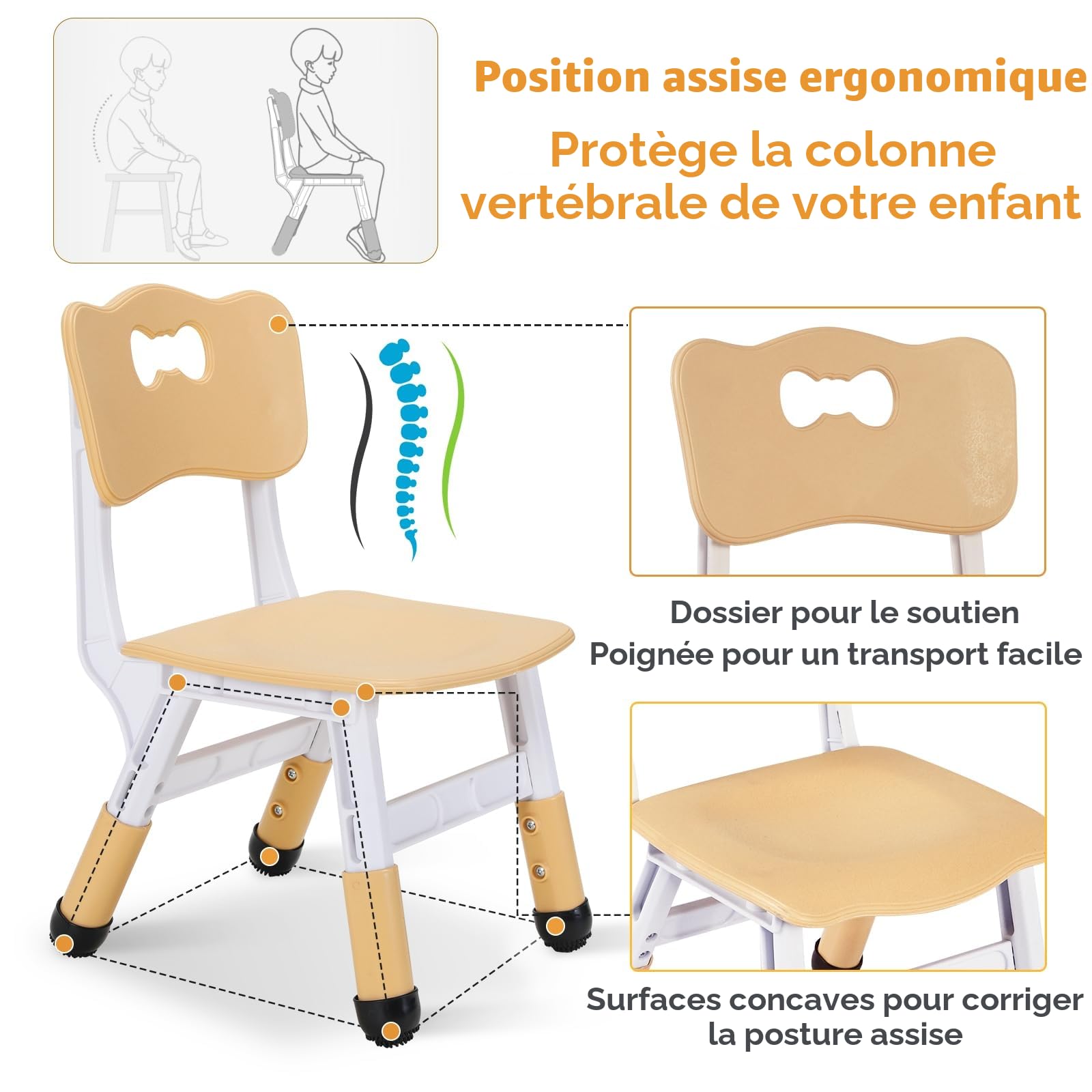 MAMIZO Table pour Enfant Réglable en Hauteur avec 2 Chaises - Forme de Cacahuète en Plastique - pour Maison, Garderie, Jardin d'enfants - Jaune