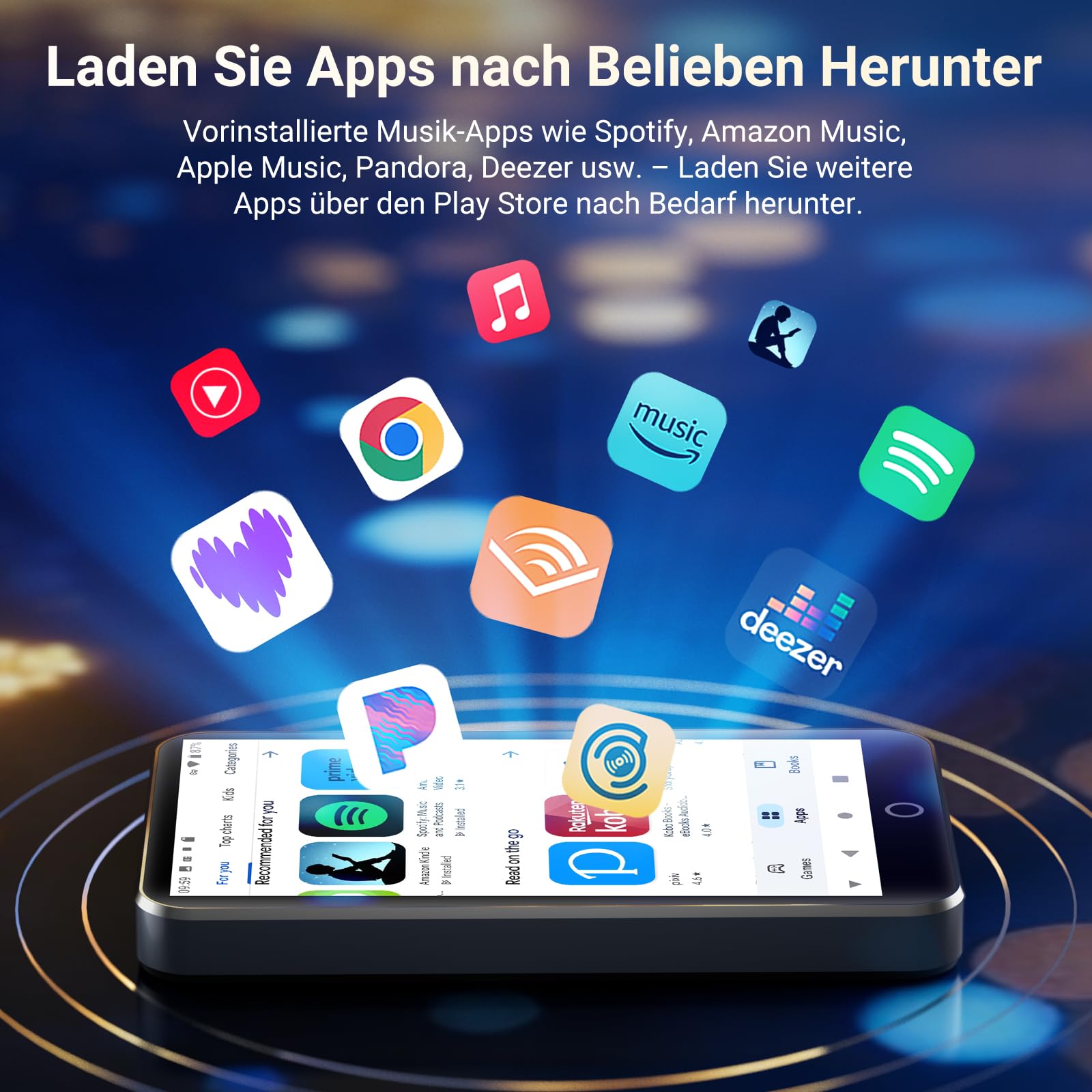 MECHEN 32GB MP3 Player Spotify mit WiFi Bluetooth, 4 Zoll Touchscreen, Android 13 MP4 Player, Audible Compatible, FM Radio, Amazon Music, Deezer, Pandora, Play Store (H10 Lite)