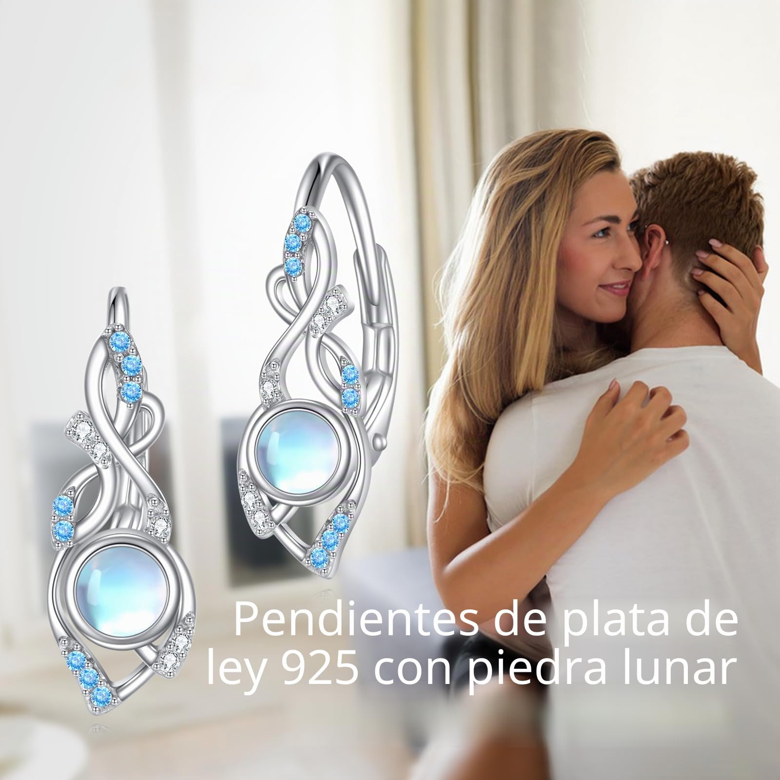 Pendientes de Flores para Mujer en Plata de Ley con Piedra Lunar/Chakra Pendientes de Alambre Regalo para Niñas