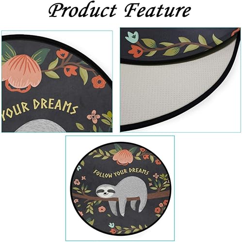 Miniatura 7 de Vdsrup Tapete redondo con diseño de perezoso en el árbol, diseño de dibujos animados de animales, redondo, lavable, antideslizante, para sala de