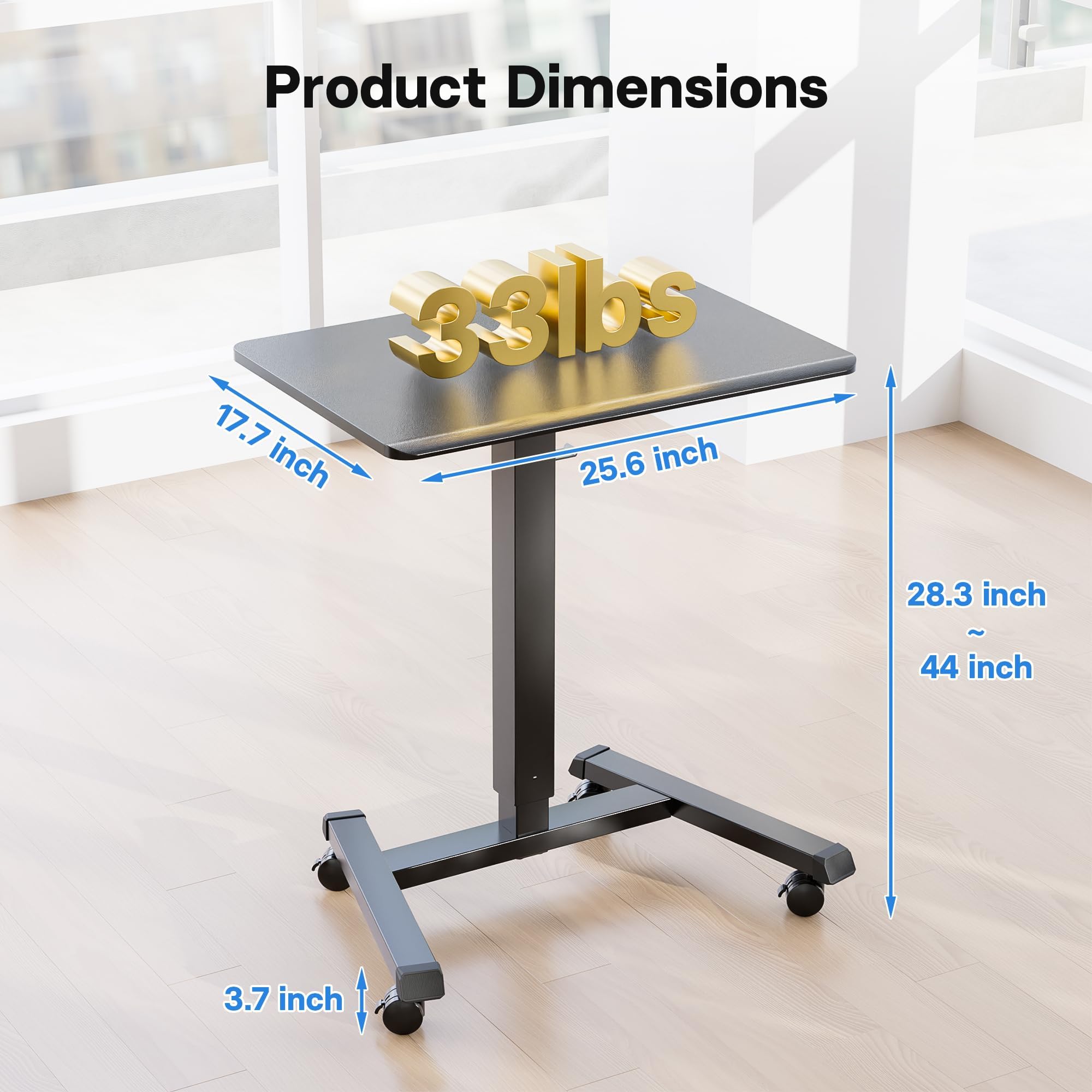 BONTEC Mobile Standing Desk Adjustable Height Rolling Laptop Cart with Hook Portable Workstation with Pneumatic Lift Ergonomic Table — view 2