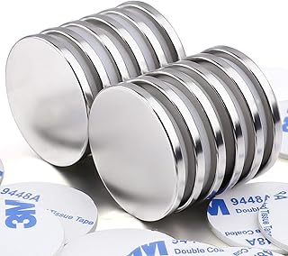 Super Strong Neodymium Disc Magnets with Double-sided Adhesive, Powerful Permanent Rare Earth Magnets. Fridge, DIY, Building, Scientific, Craft, and Office Magnets, 1.26 inch D x 1/8 inch H - 12 Packs