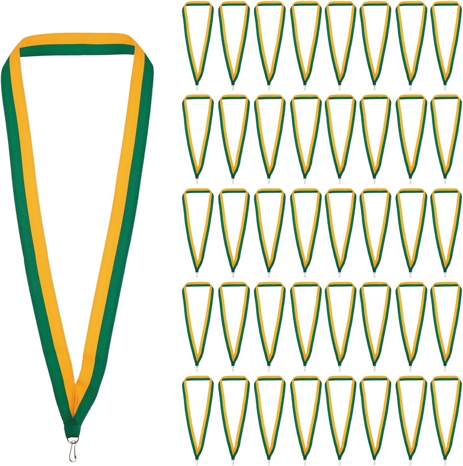 PATIKIL Award Neck Ribbons with Snap Clips, 100 Pack Polyester Medal Lanyards Blank Award Ribbon for Competitions Achievement Sports Party, Green/Yellow