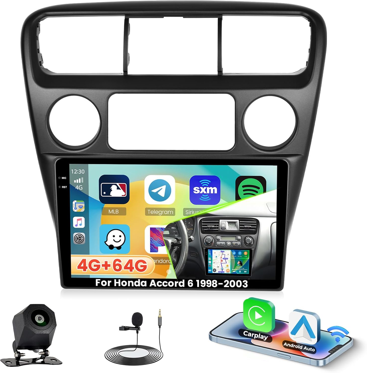 4+64G Android 15 Radio for Honda Accord 6th 1998-2003, 9" Touchscreen for Accord Car Stereo, Wireless CarPlay/Android Auto, 5GHz WiFi, Bluetooth 5.0, EQ, GPS, 1280 * 720, Backup Cam