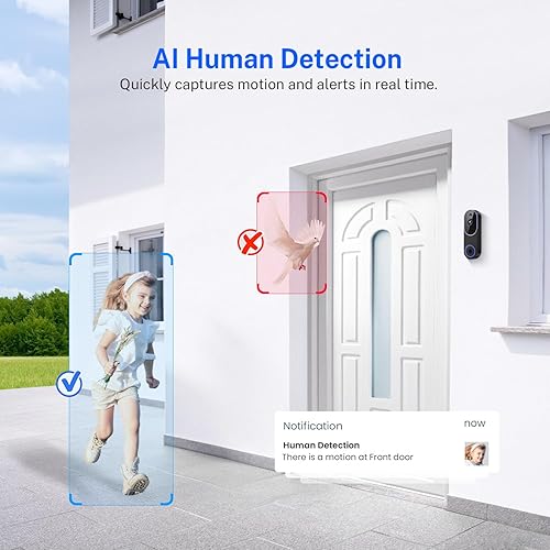 Miniatura 7 de Cámara de timbre de video inalámbrico, detección humana AI, solo WiFi de 2.4 GHz, audio de 2 vías, almacenamiento en la nube (se vende por