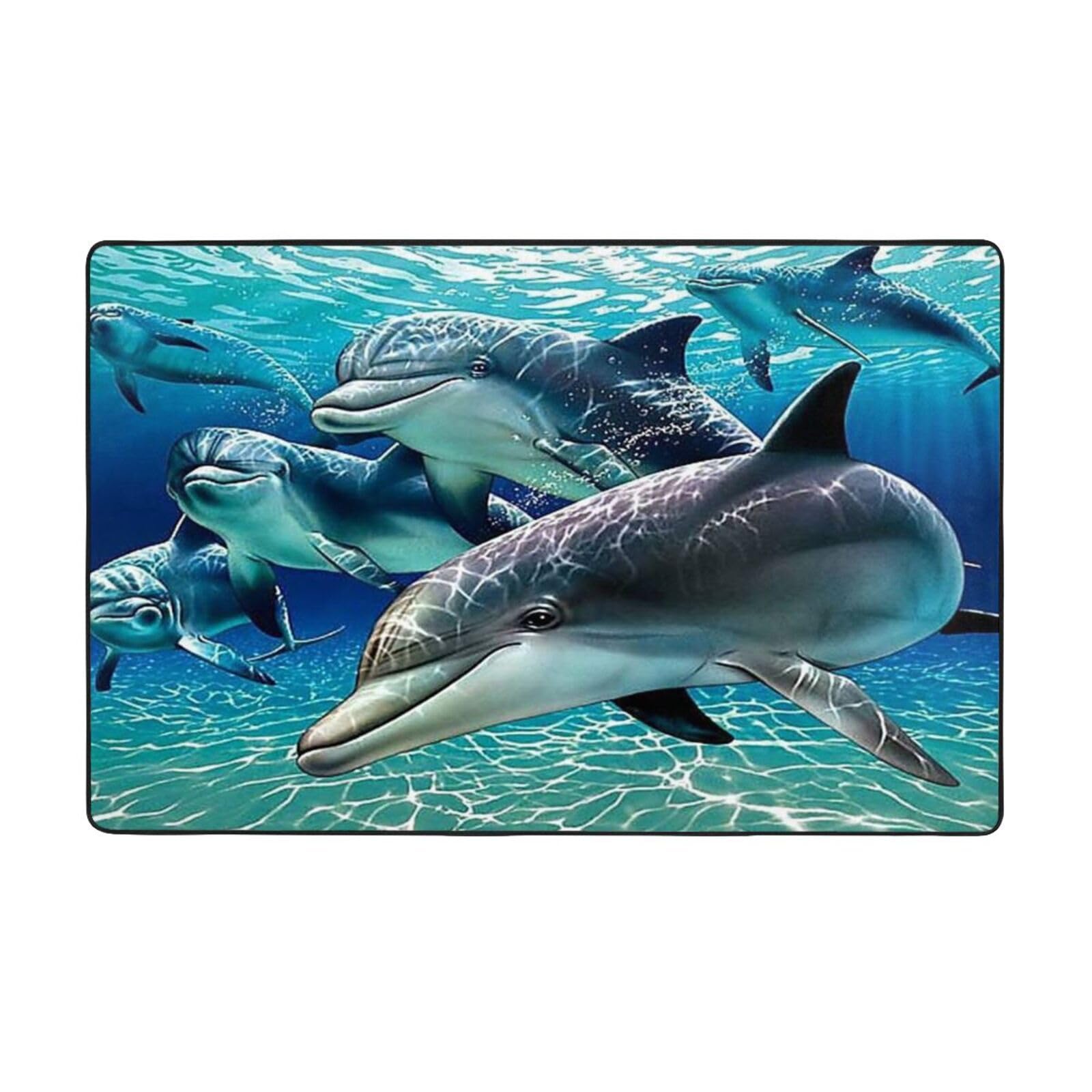 Tapis moderne imprimé dauphins 150 x 100 cm en flanelle douce haute densité