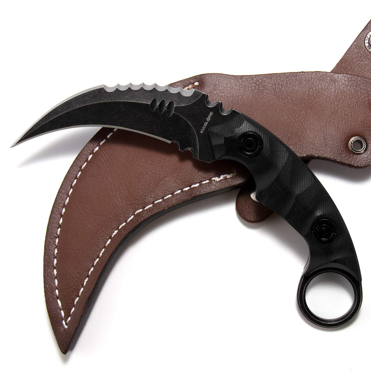 Camping EDC Tools Outdoor Survival Claw Tactical Teeth Knife Double Edged Sharp Fixed Blade Karambit Back Serrated Edge Blade G10 Handle with Sheath