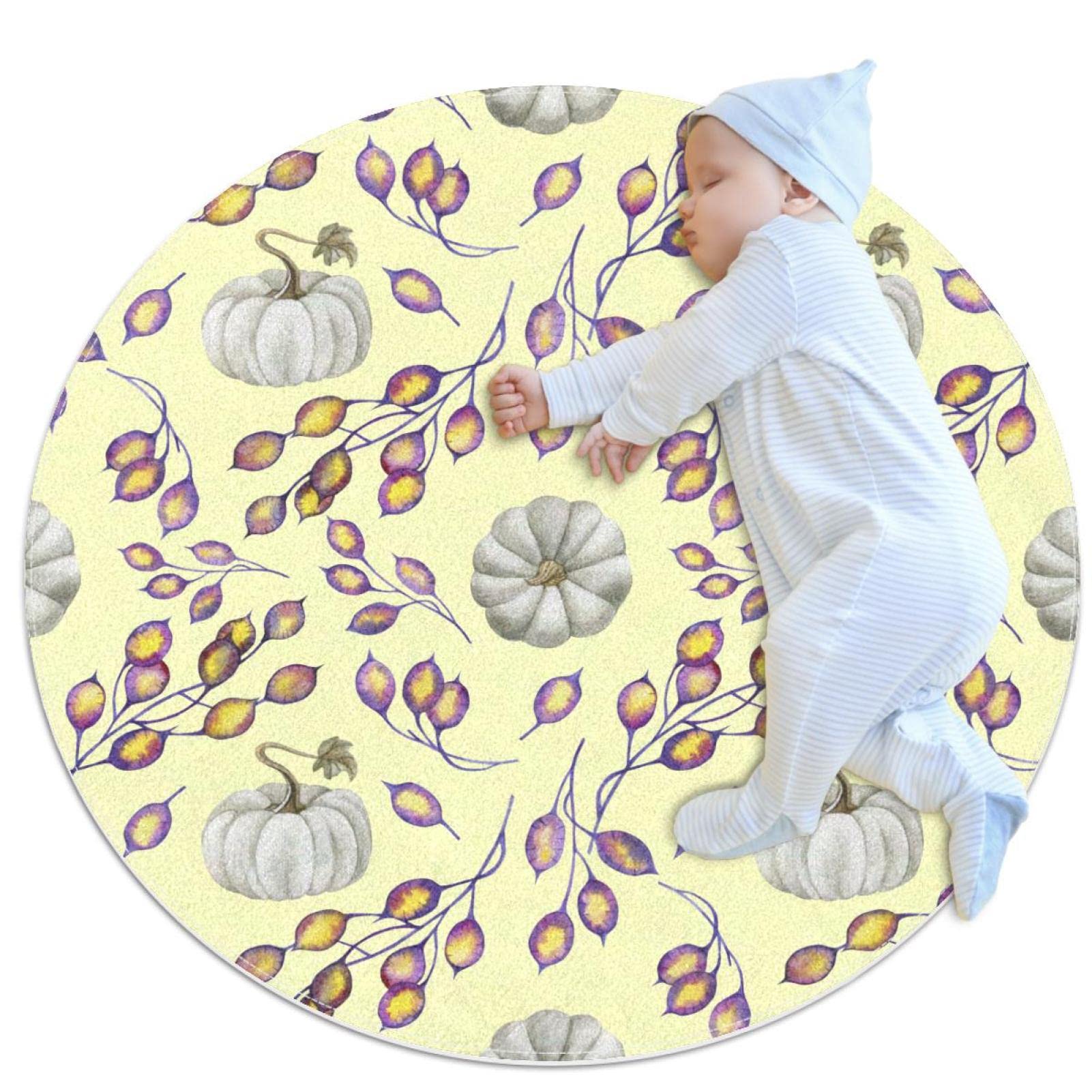 Tapis rond motif feuilles de citrouille 100cm pour salon