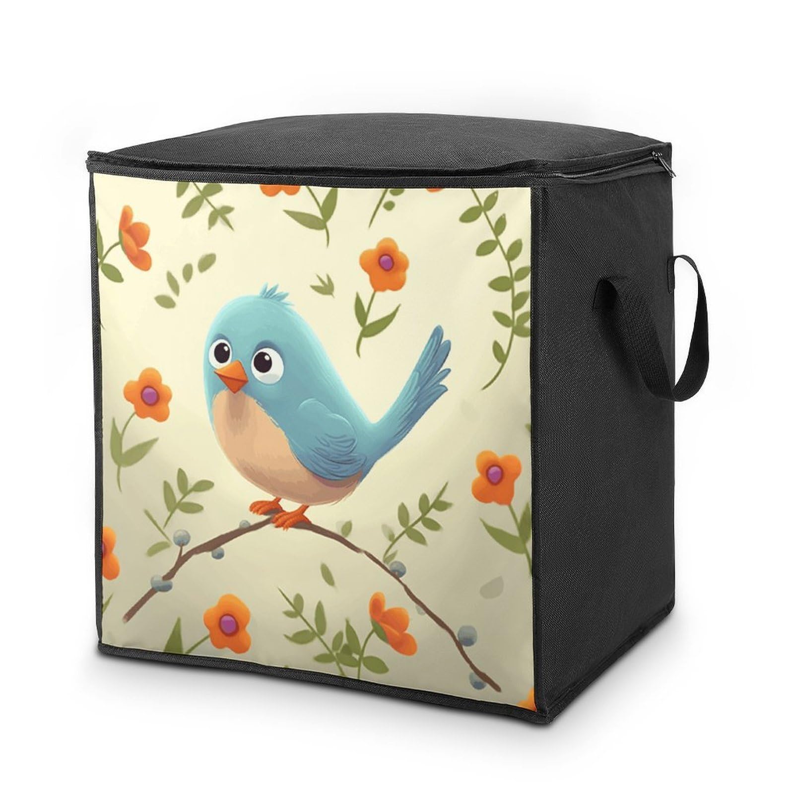 Cute Bird Storage Bag with Zippers And Handle Extra Large Bedding Comforter Storage Bag Foldable Blanket Storage Bags Fabric Moving Bags for Closet Organizer (70L)