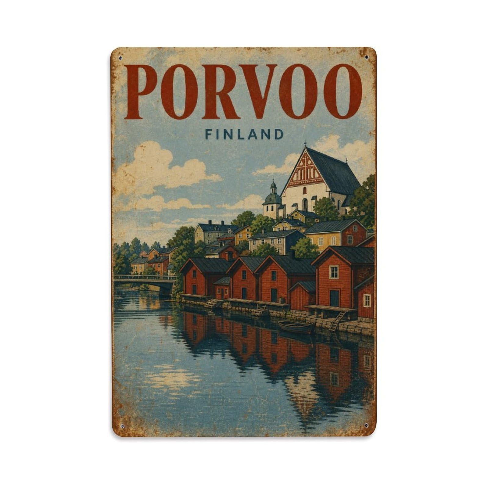 Metal Tin Sign Retro Travel Finland Porvoo