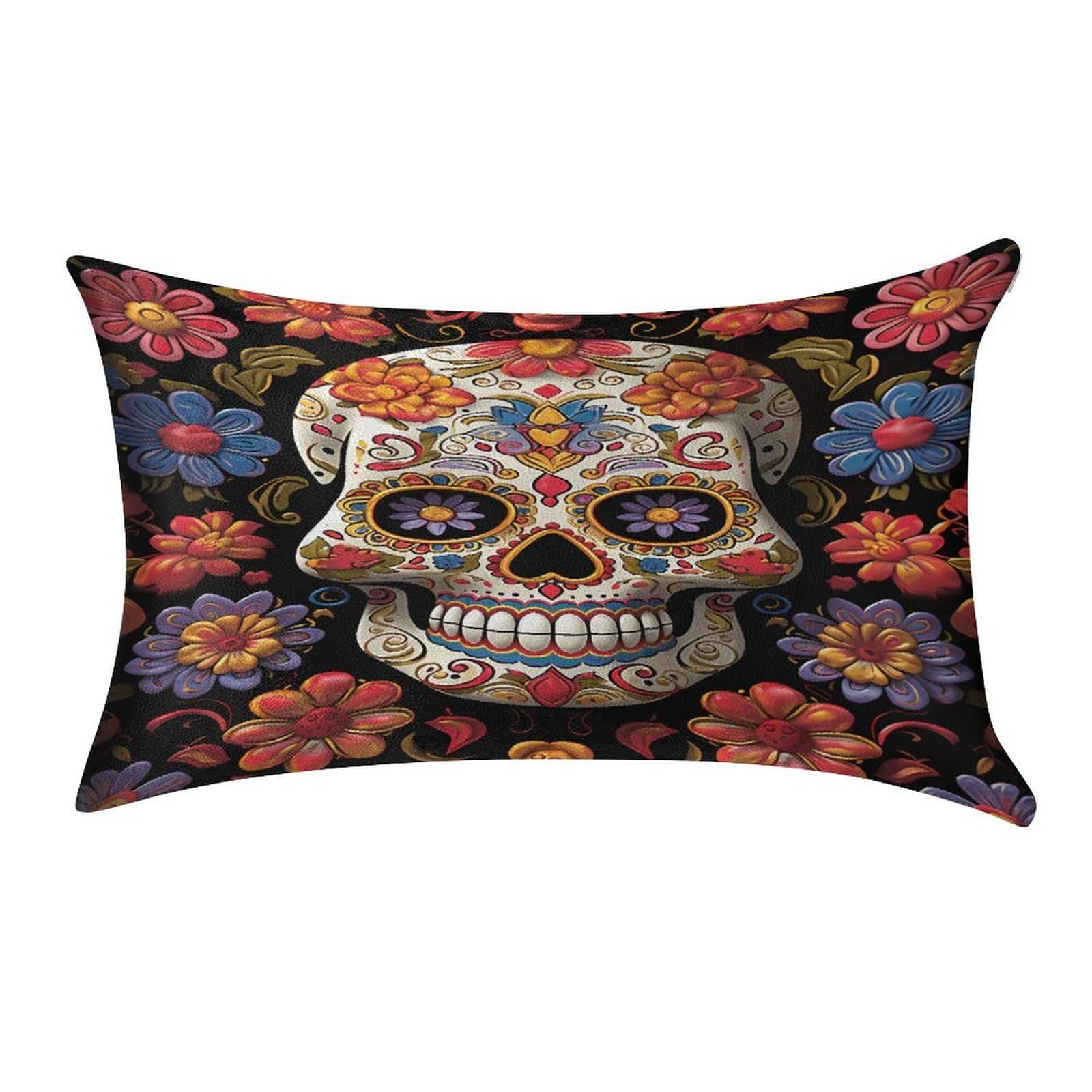 VstaDank Sugar Skulls Throw Pillow Cover 12"×20" Ultra Soft Pillowcase Cozy Lumbar Pillow Shell Gold Velvet Exquisite Decorative Cushion Sham Protector for Couch Sofa Bedroom