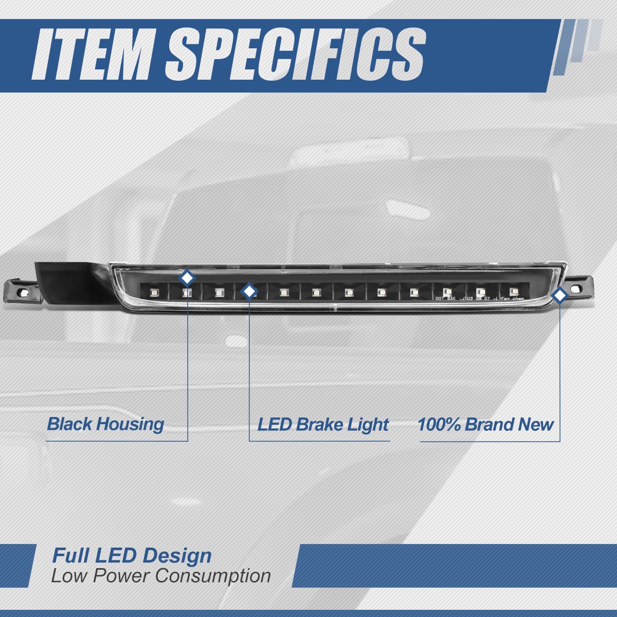 Auto Dynasty Full LED Black Housing 3rd Third Rear High Mount Brake Light Lamp Compatible with Chevy Equinox Pontiac Torrent 07-09