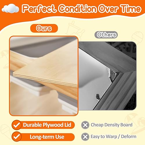 Miniatura 3 de FUNLIO Mesa sensorial de madera con 2 contenedores para niños pequeños de 1 a 5 años, mesa sensorial para niños de 3 niveles de altura ajustable con