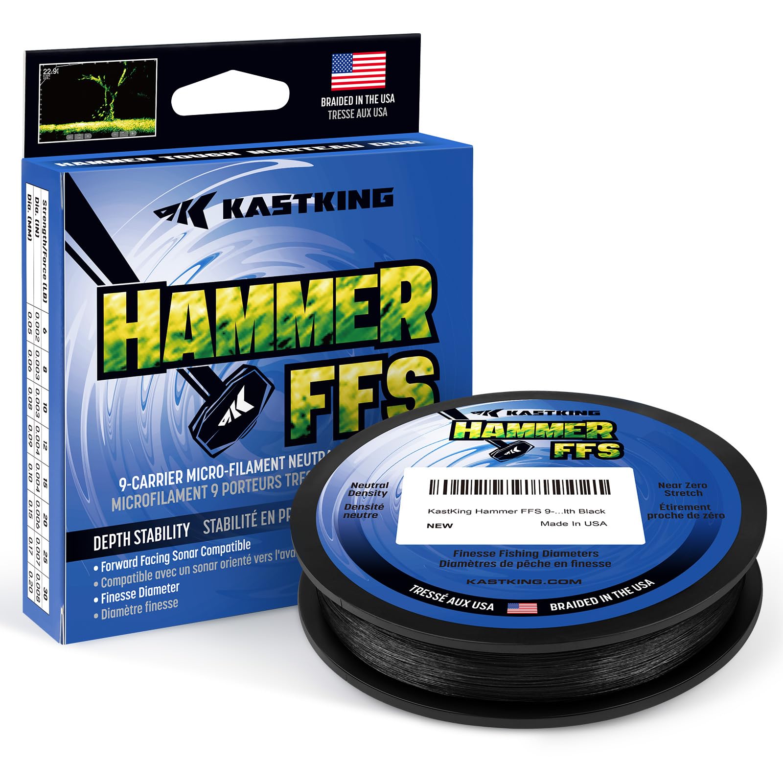 KastKing Hammer FFS Neutral Density UHMWPE Braided Fishing Line, Unique 9-Carrier Micro-Filament Round Braid, Colorfast, Super Smooth, Ultra Small