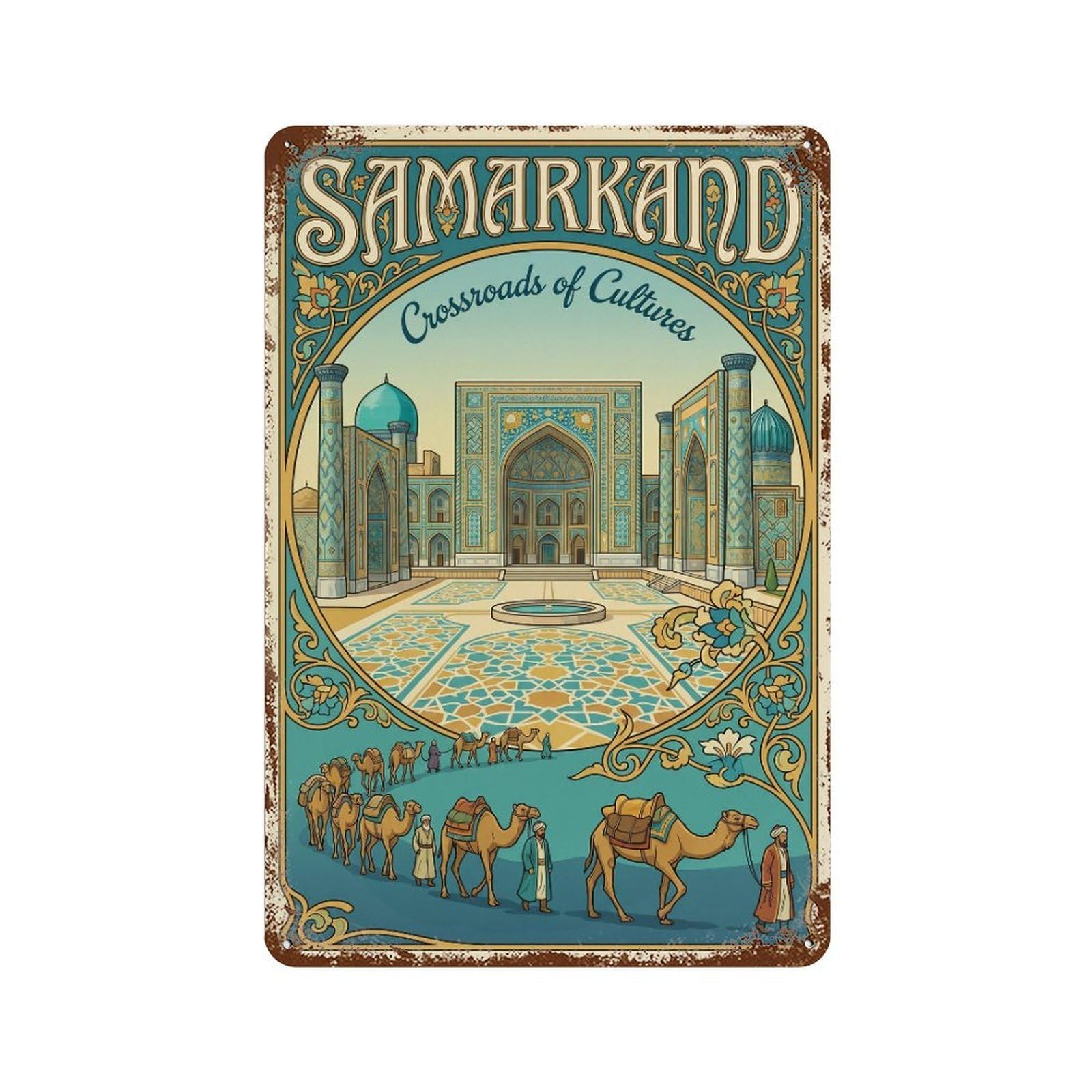 Metal Tin Sign Uzbekistan Samarkand Vintage Travel